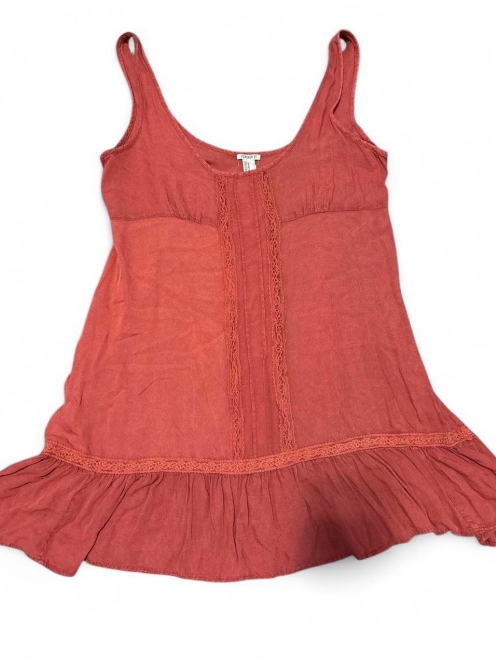 Forever 21 Girls Rust-Red Sleeveless Lace-Trim Dress